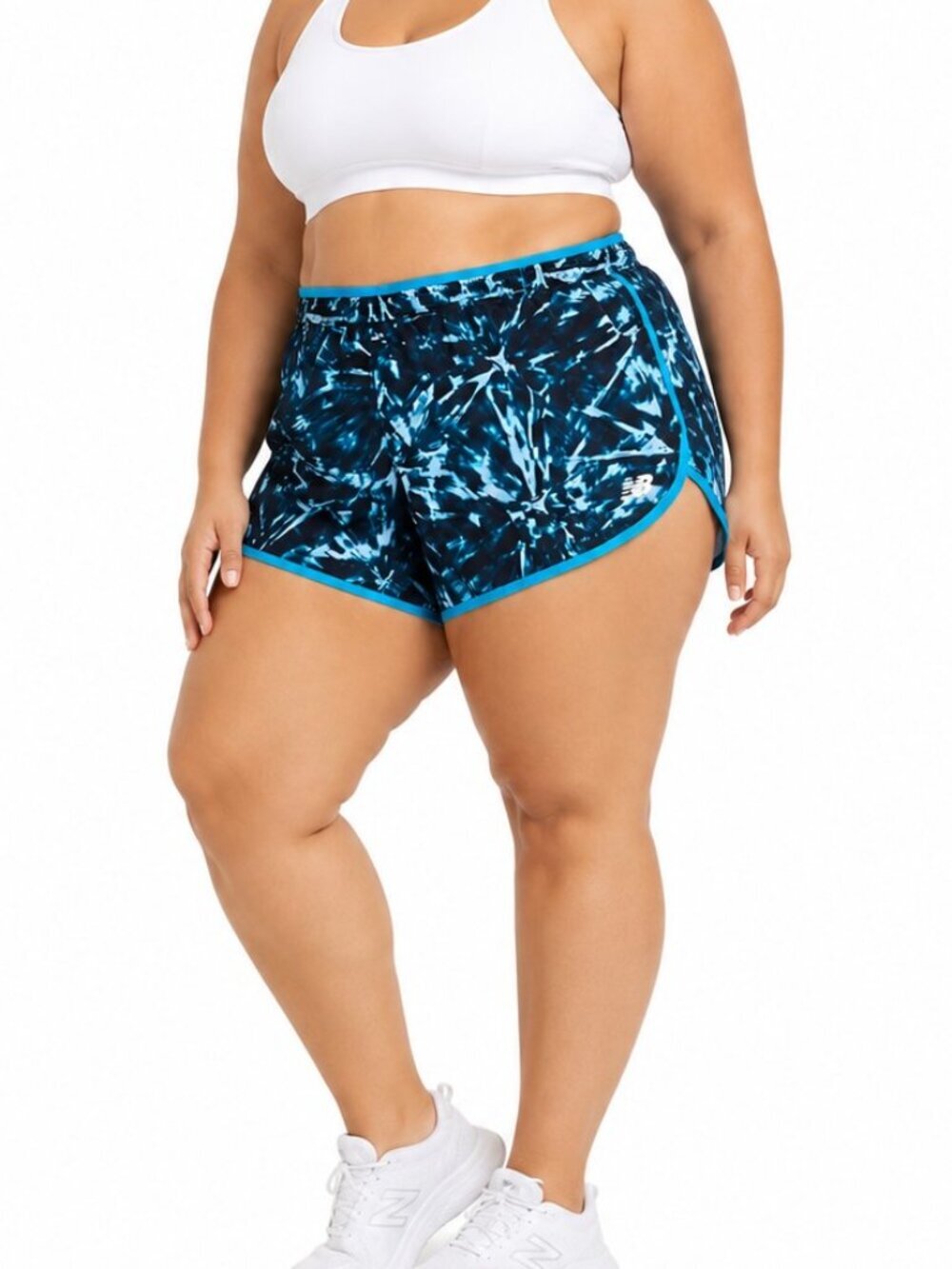 New Balance Womens Athletic Shorts Size 2XL Brief Lined Blue Tie Dye Drawstring